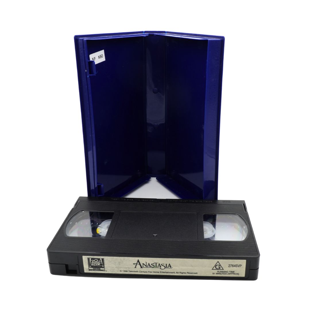 VHS tape with 'Anastasia' on a white background