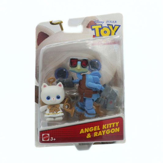 Packaged toy figures of Angel Kitty and Raygon from Toy Story with Disney Pixar logo.