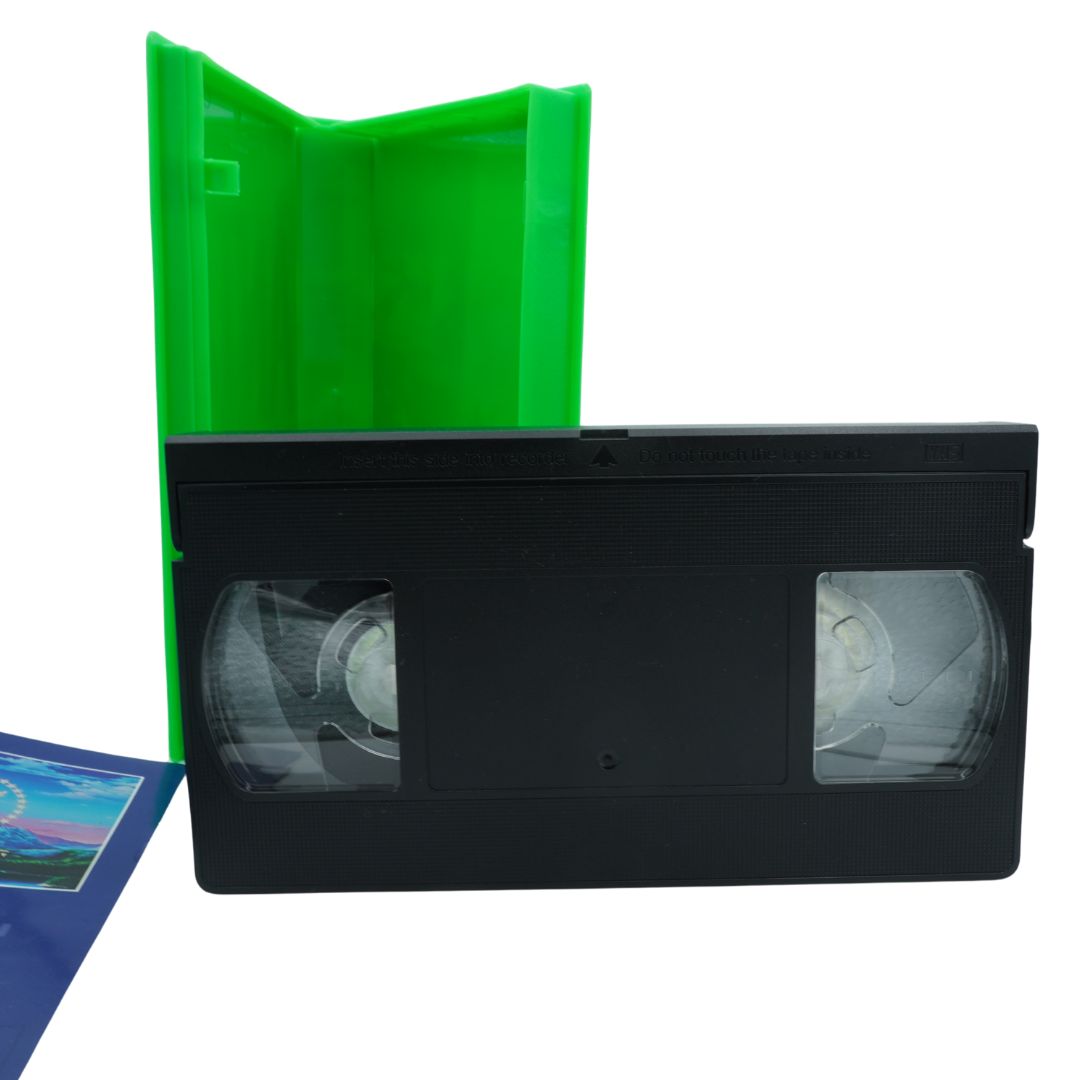VHS tape with green cover on a white background