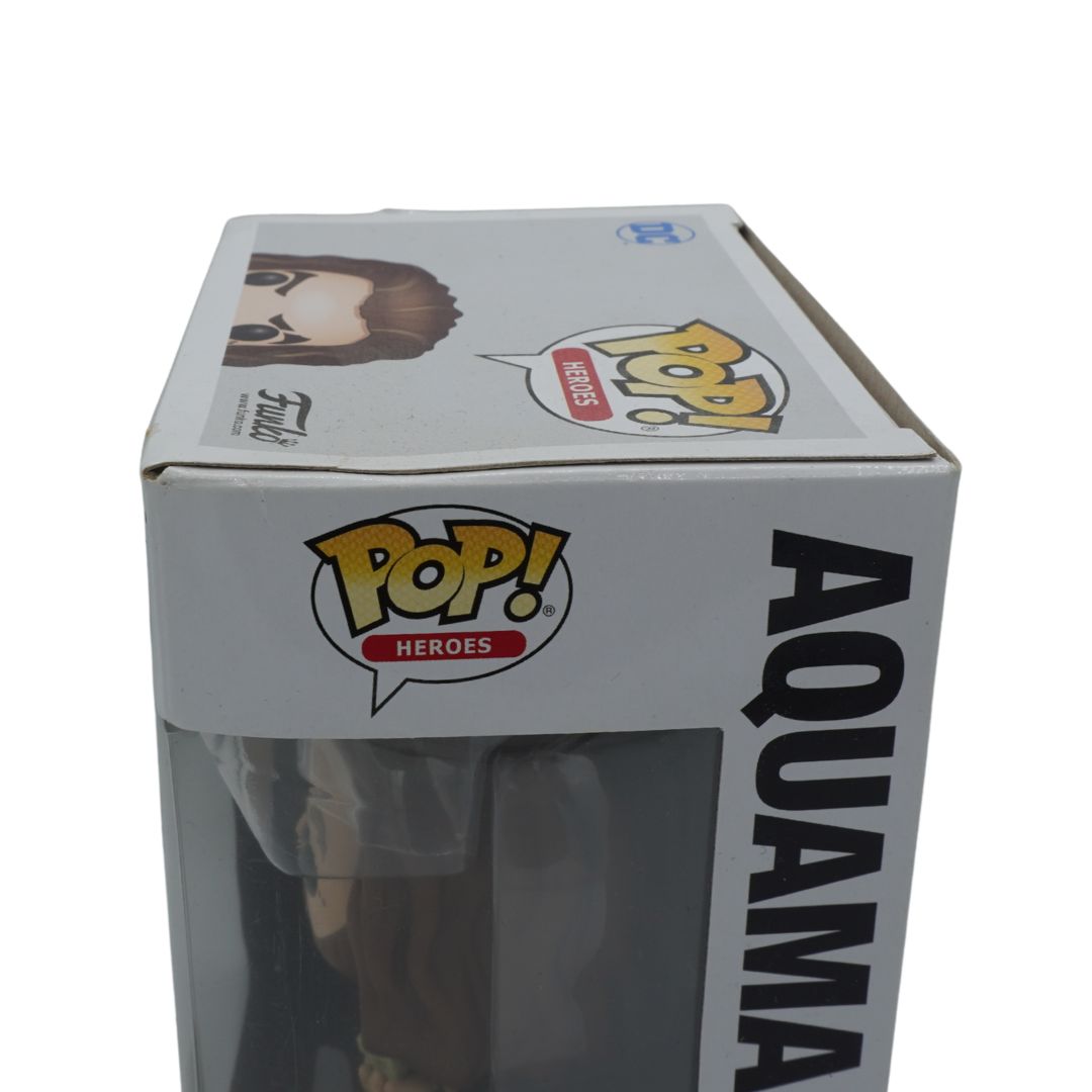 Aquaman Funko Pop top corner with Pop Heroes branding