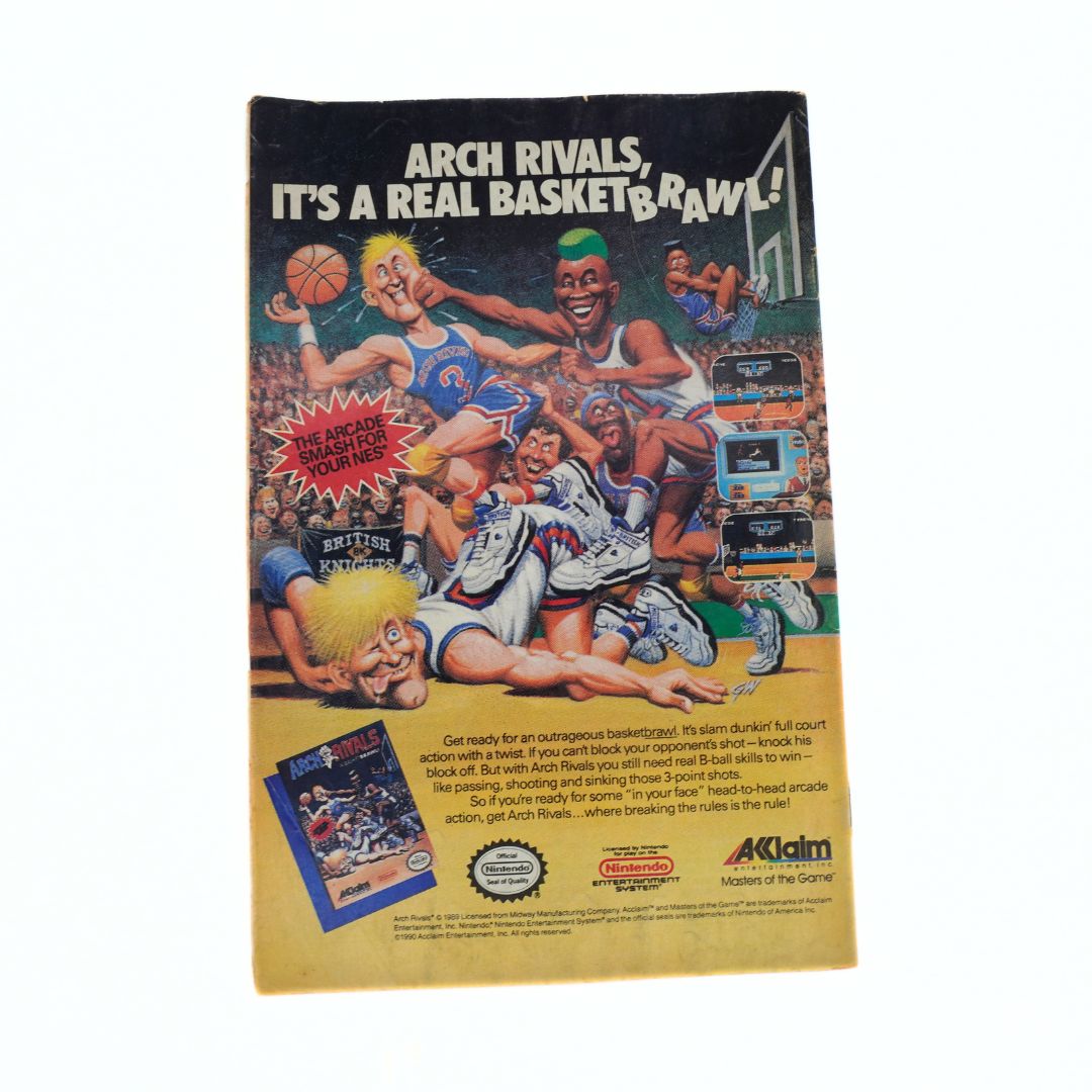 Vintage video game ad for 'Arch Rivals, It's a Real Basketbrawl' by Acclaim on a white background