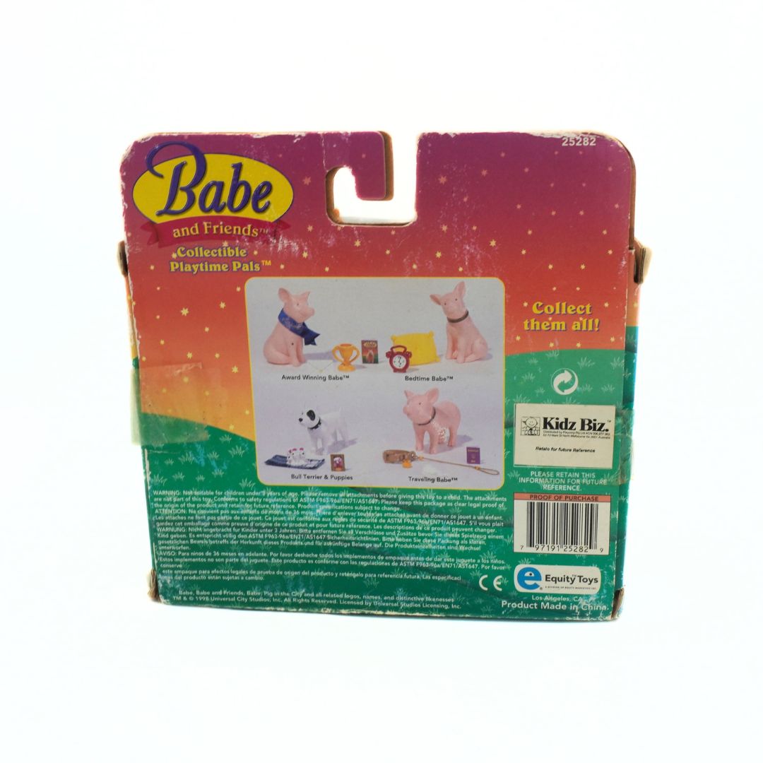 Cardboard box holding a 1998 Babe Playtime Pals figure