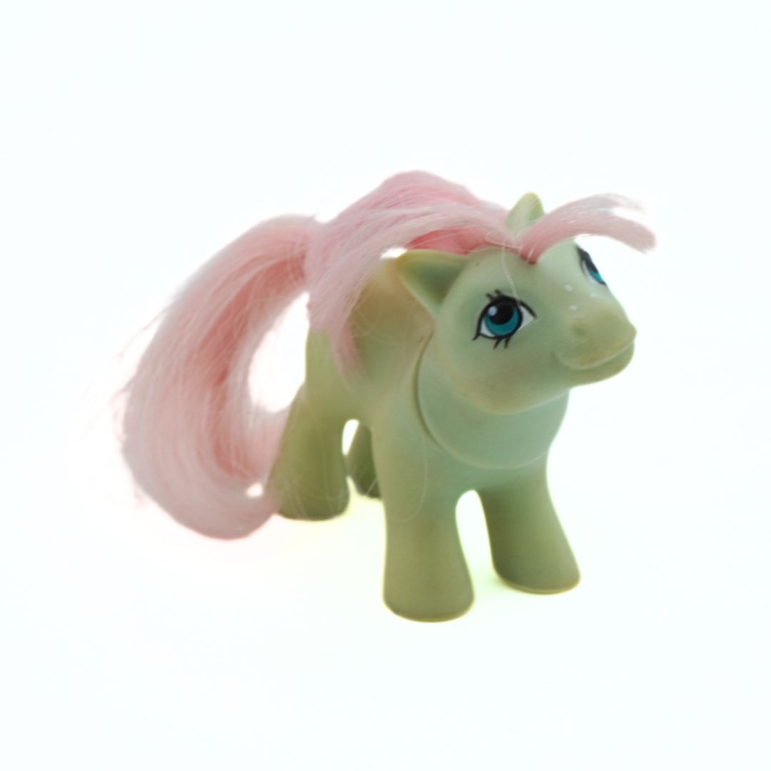 Toy pony with pink hair on a white background