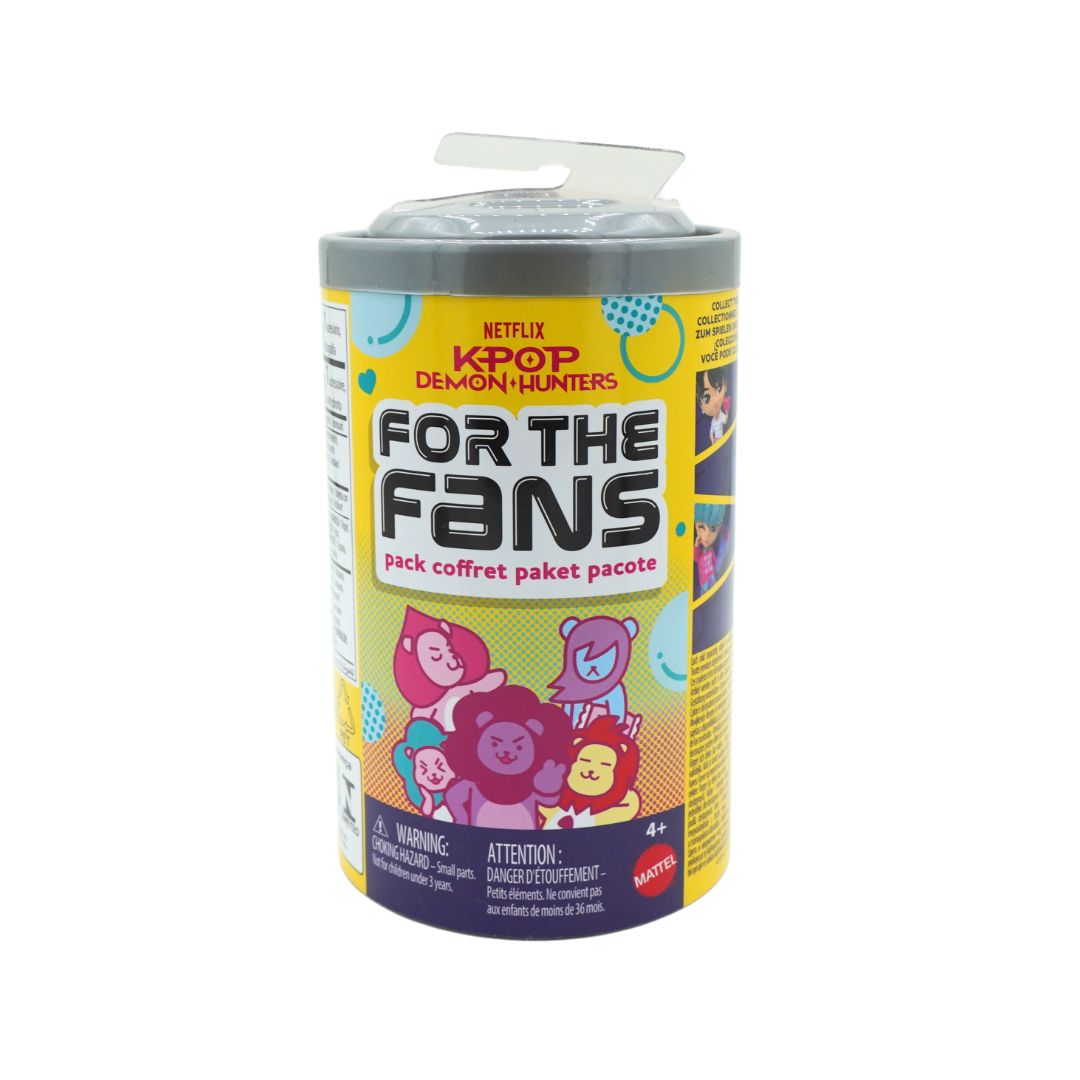 A yellow and grey K-Pop Demon Hunters For the Fans plastic can by Mattel