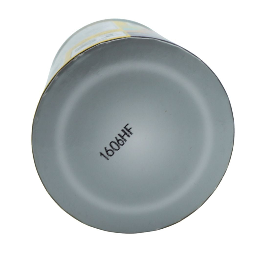 Underside of a grey and yellow plastic can by Mattel holding a K-Pop Demon Hunters figurine