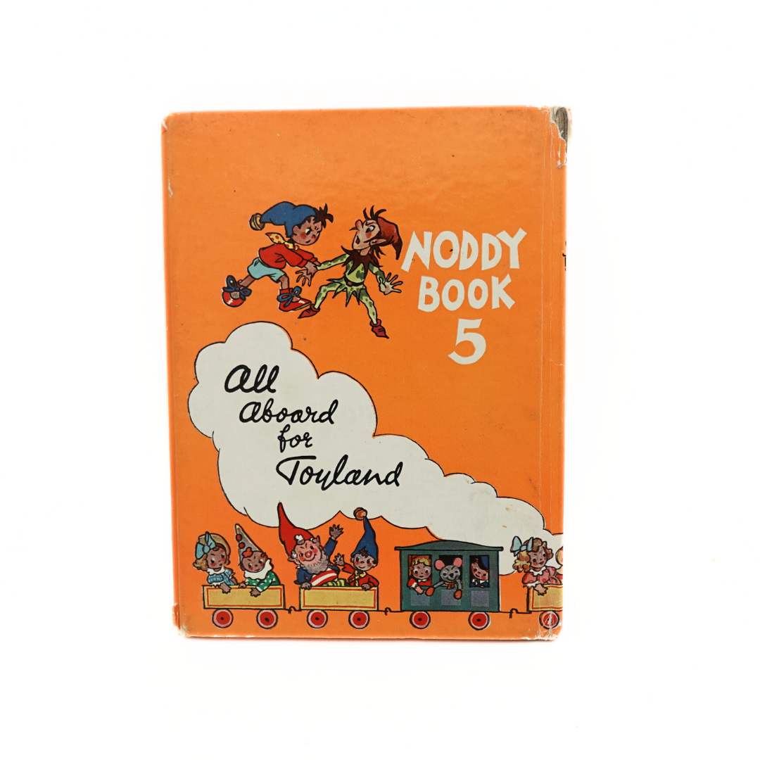 The back cover of a vintage Noddy Book 5 hardcover with minor damage