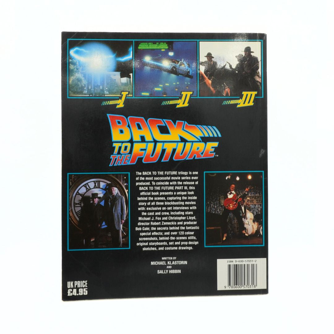 Back to the Future book cover with movie scenes and text on a black background