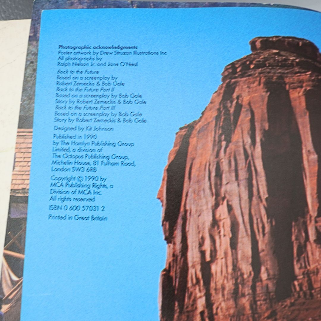 Publishing page on a vintage 1990 Back to the Future Book