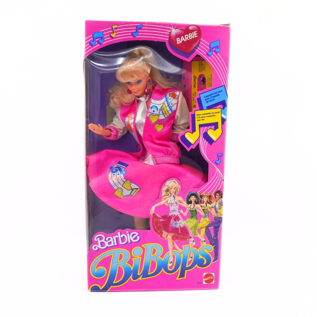 Barbie BiBops doll in packaging with pink and purple design