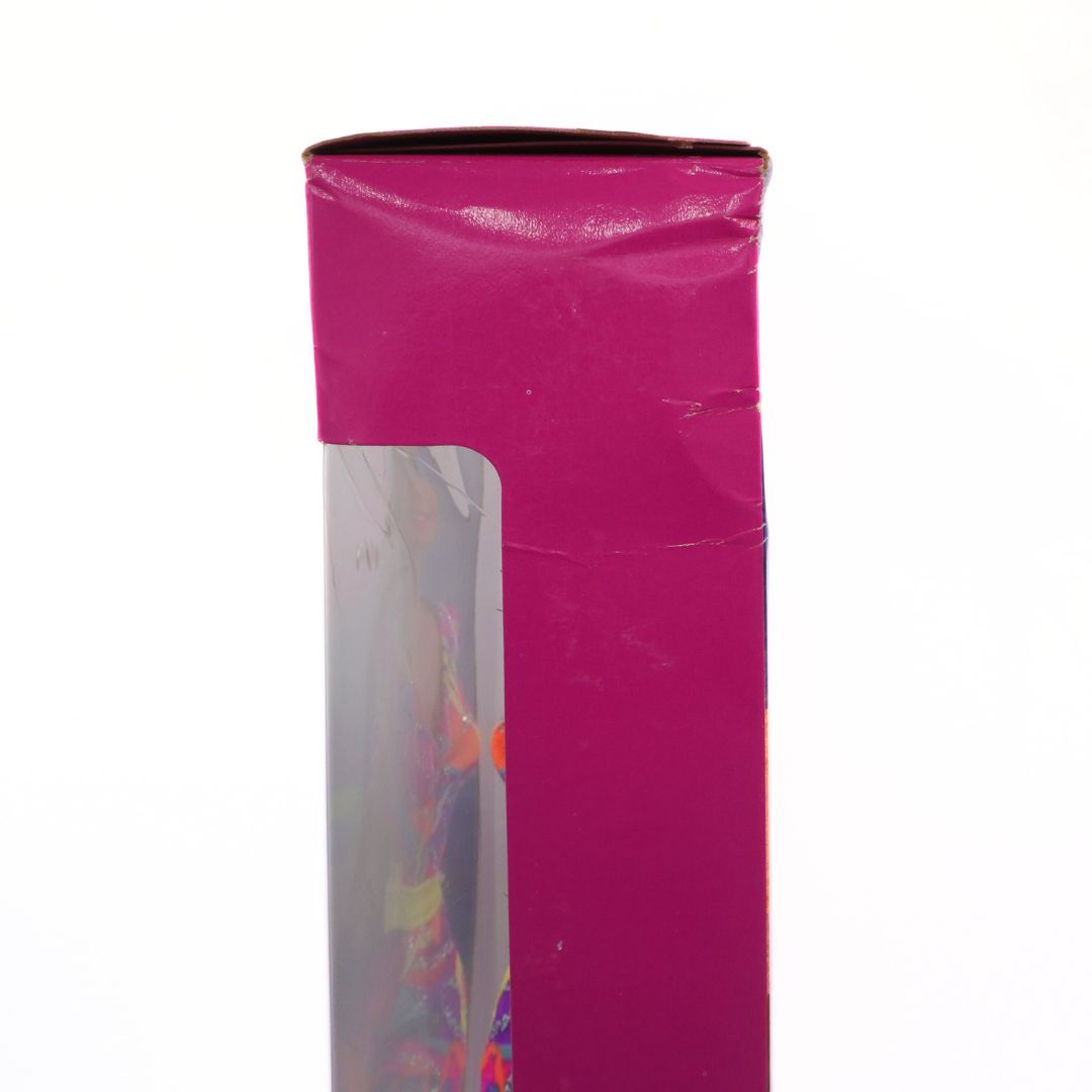 Roll of pink paper with a clear plastic wrap on a white background