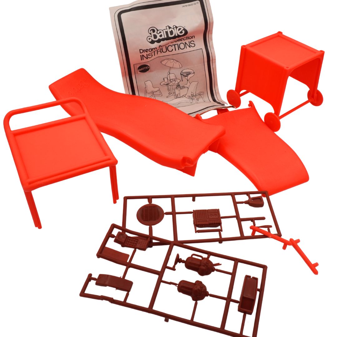 Barbie deck chair and table set with instructions on a white background