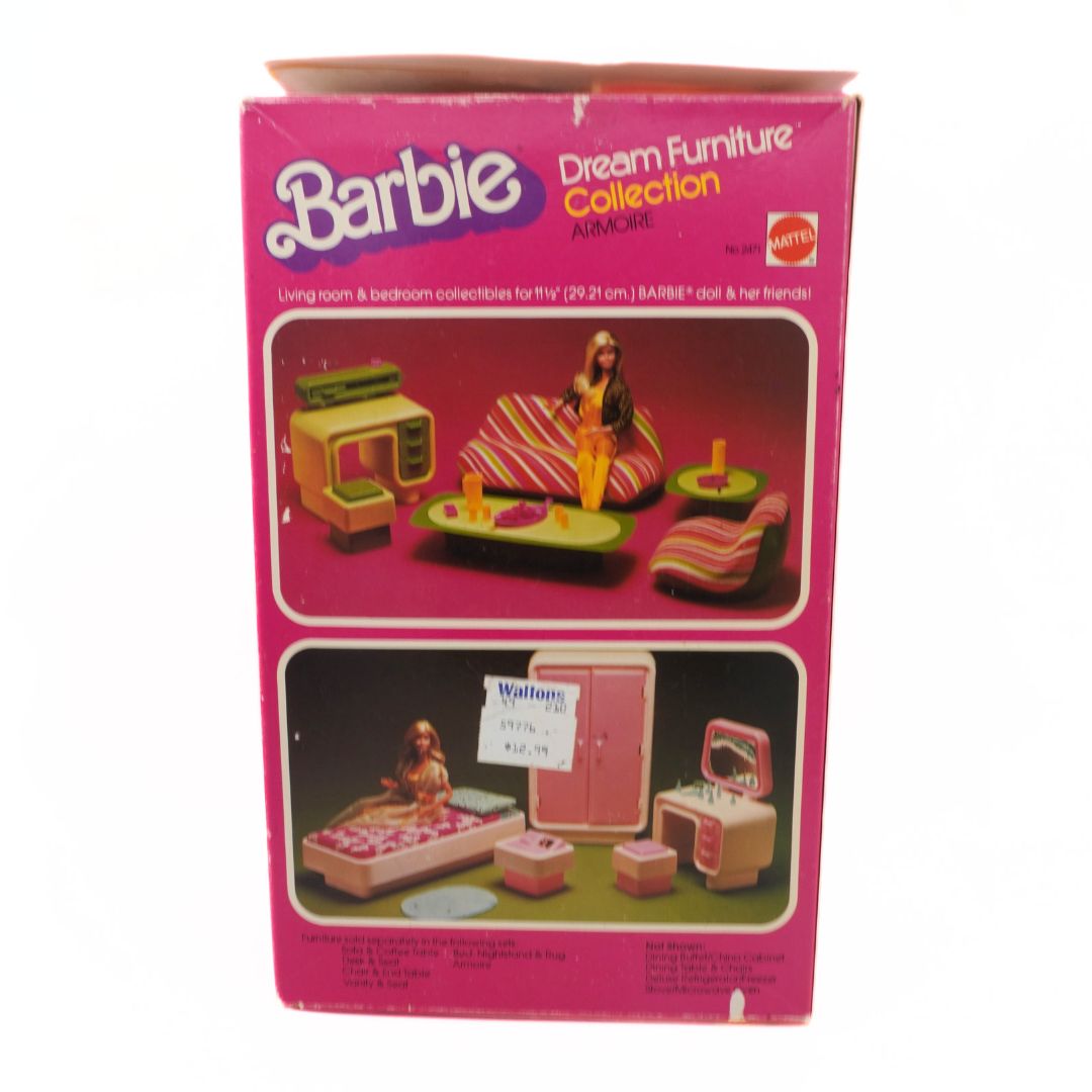 Barbie Dream Furniture Collection packaging with images of furniture and a doll on a white background