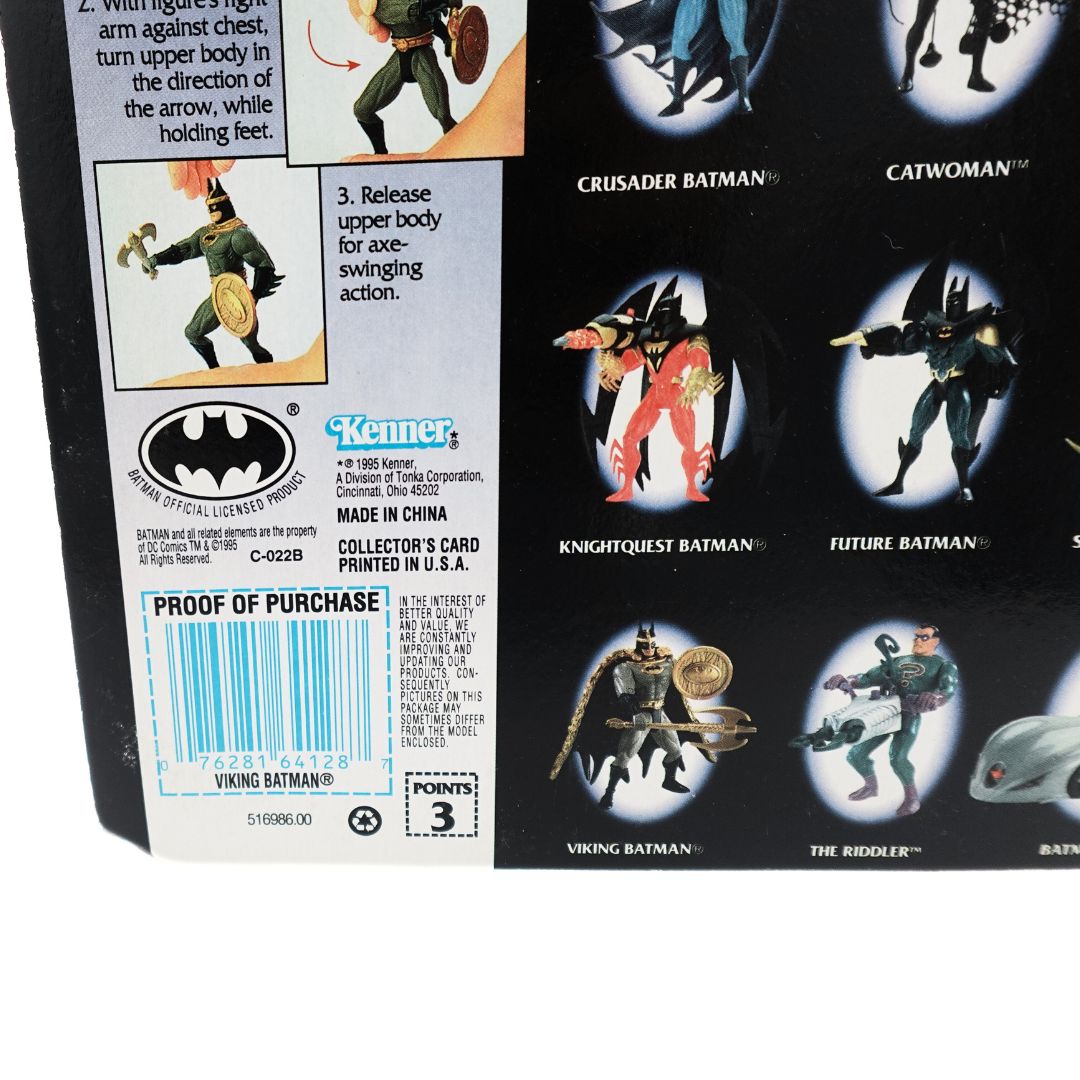 Close of the barcode and copyright information on the Legends of Batman Batman Viking toy packaging