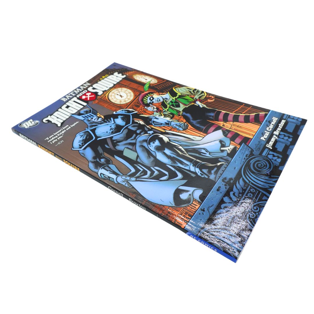 A comic book titled 'Knight and Squire' from DC Comics, featuring a highly detailed, colorful cover illustration with a blue armored character in the foreground, photographed on a clean white background.