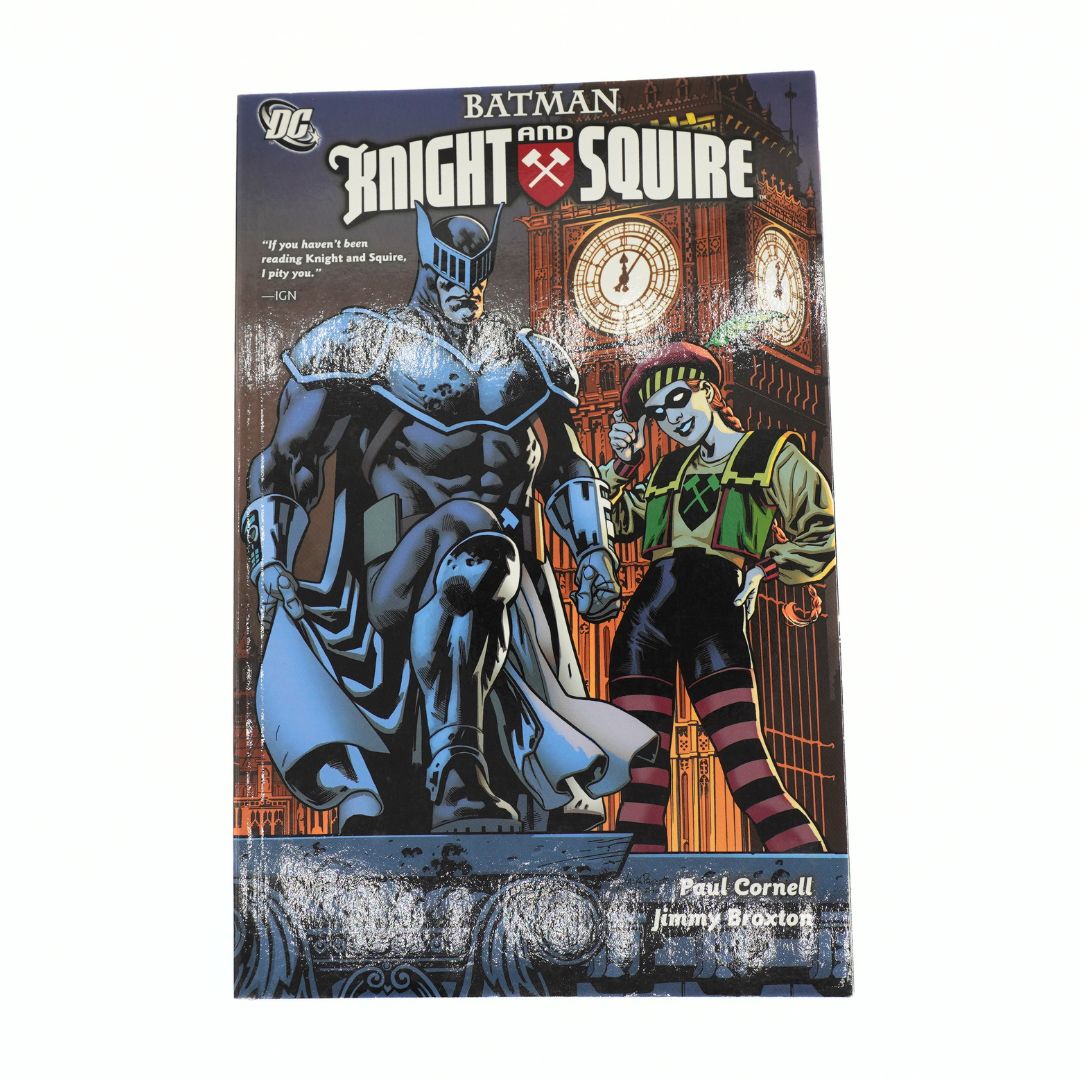 A comic book titled 'Batman Knight and Squire' by DC Comics, featuring illustrated covers of Batman and Robin Hood on a white background.