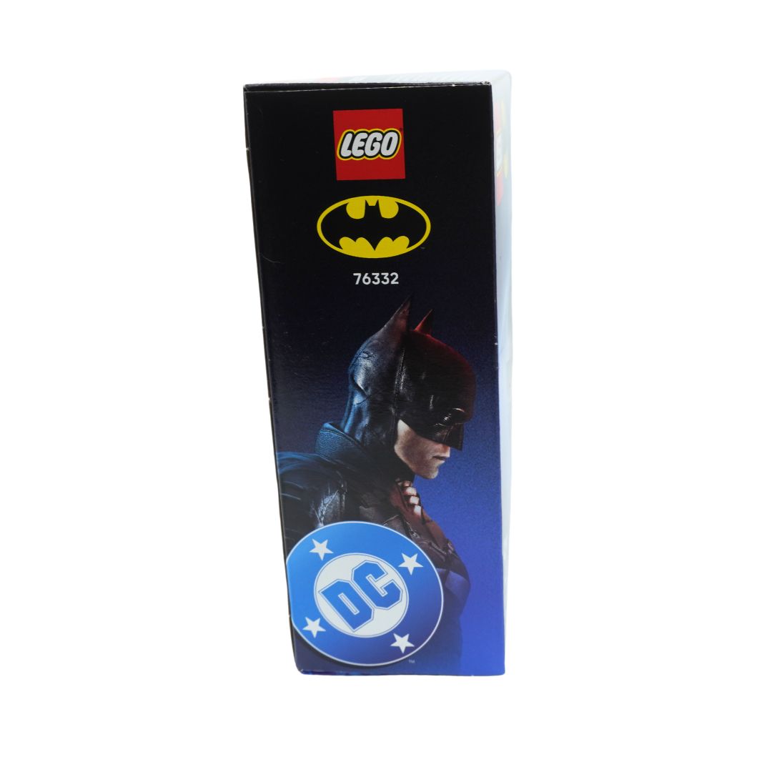 LEGO Batman set box, number 76332, featuring the LEGO logo, Batman emblem, and a blue DC logo on a black background.