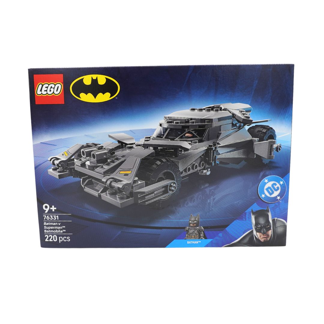 A Lego box for the Batman V Superman Batmobile car, photographed against a white background