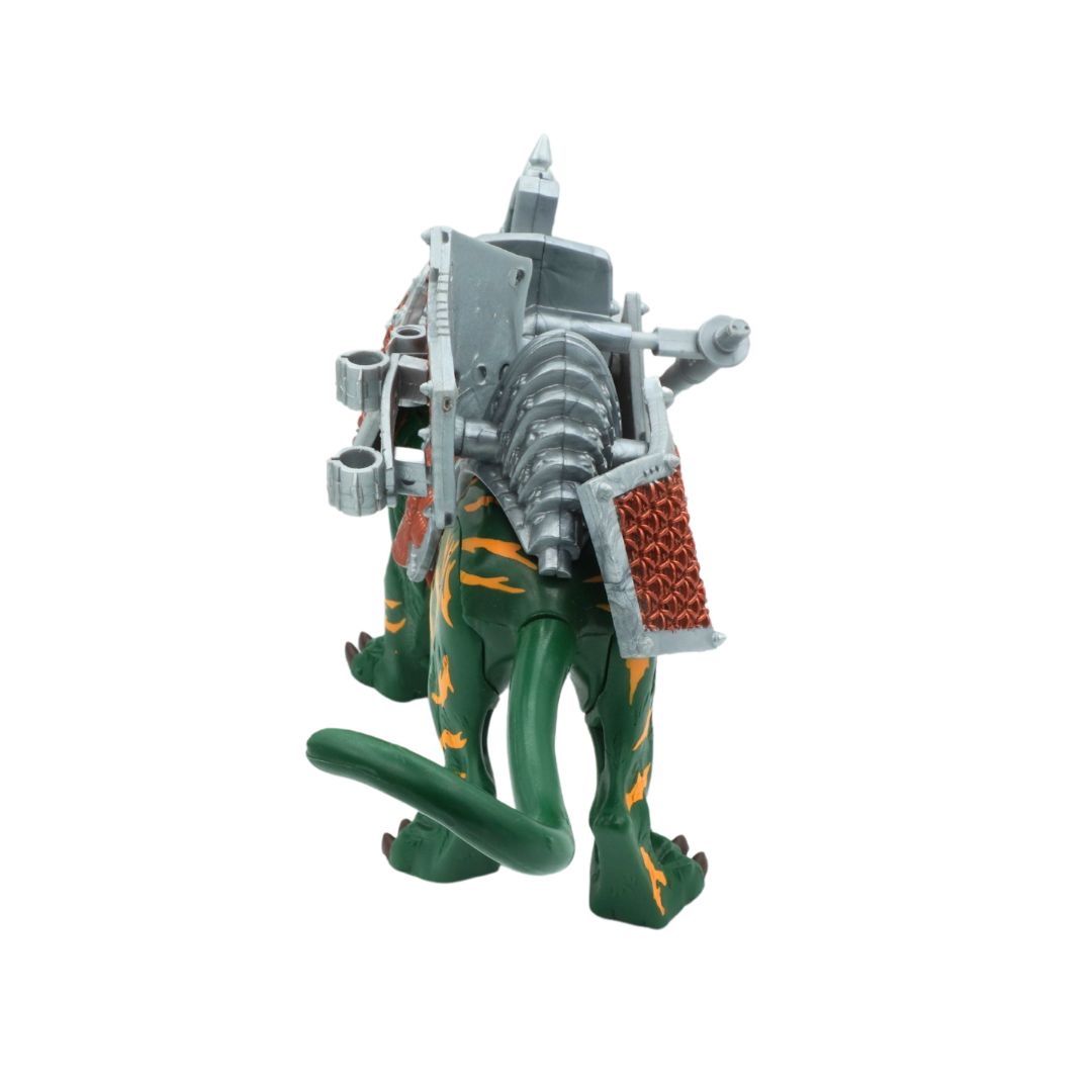 Toy dinosaur with mechanical parts on a white background