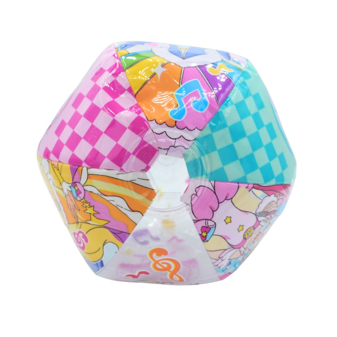 A pink, purple and yellow beach ball with Star Twinkle Precure branding.