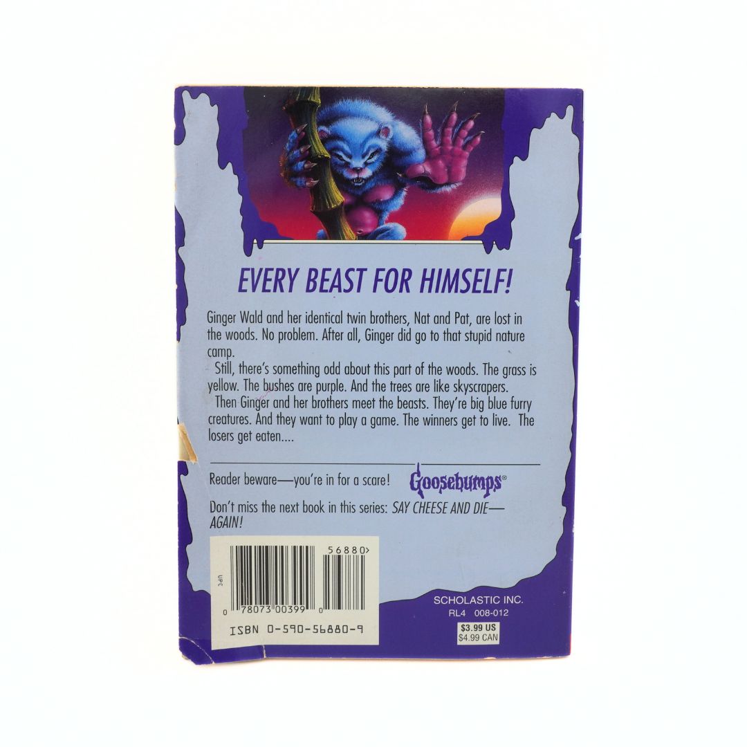 Back cover of a vintage 1996 Goosebumps Beast From the East paperback
