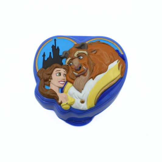 Heart-shaped container with Beauty and the Beast design on a white background