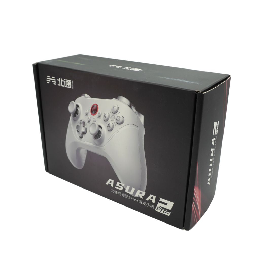 A black retail box for the ASURA 2 PRO gaming controller, featuring a printed graphic of the white controller on the front, photographed on a clean white background.