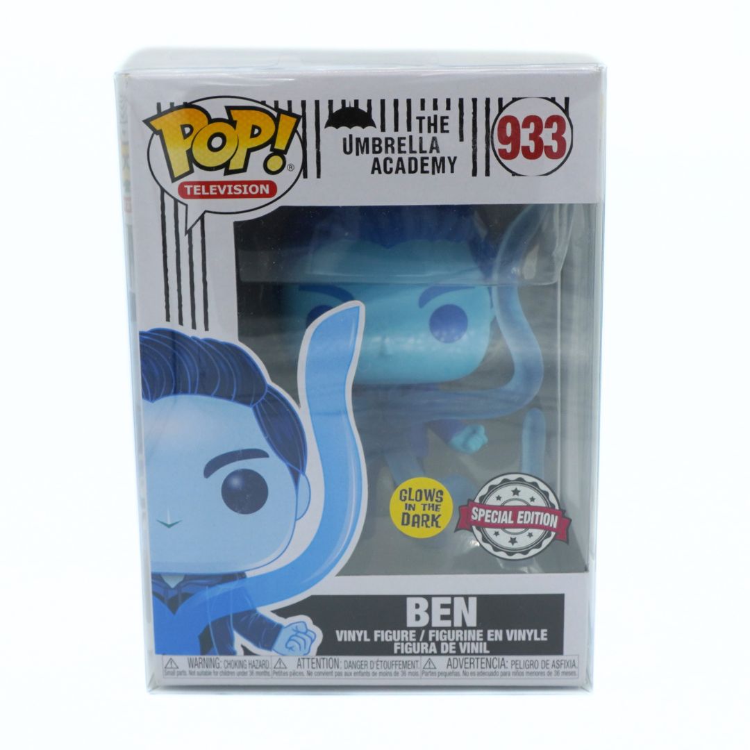 Funko Pop! Television vinyl figure of Ben from The Umbrella Academy, number 933, in its original window box packaging. 