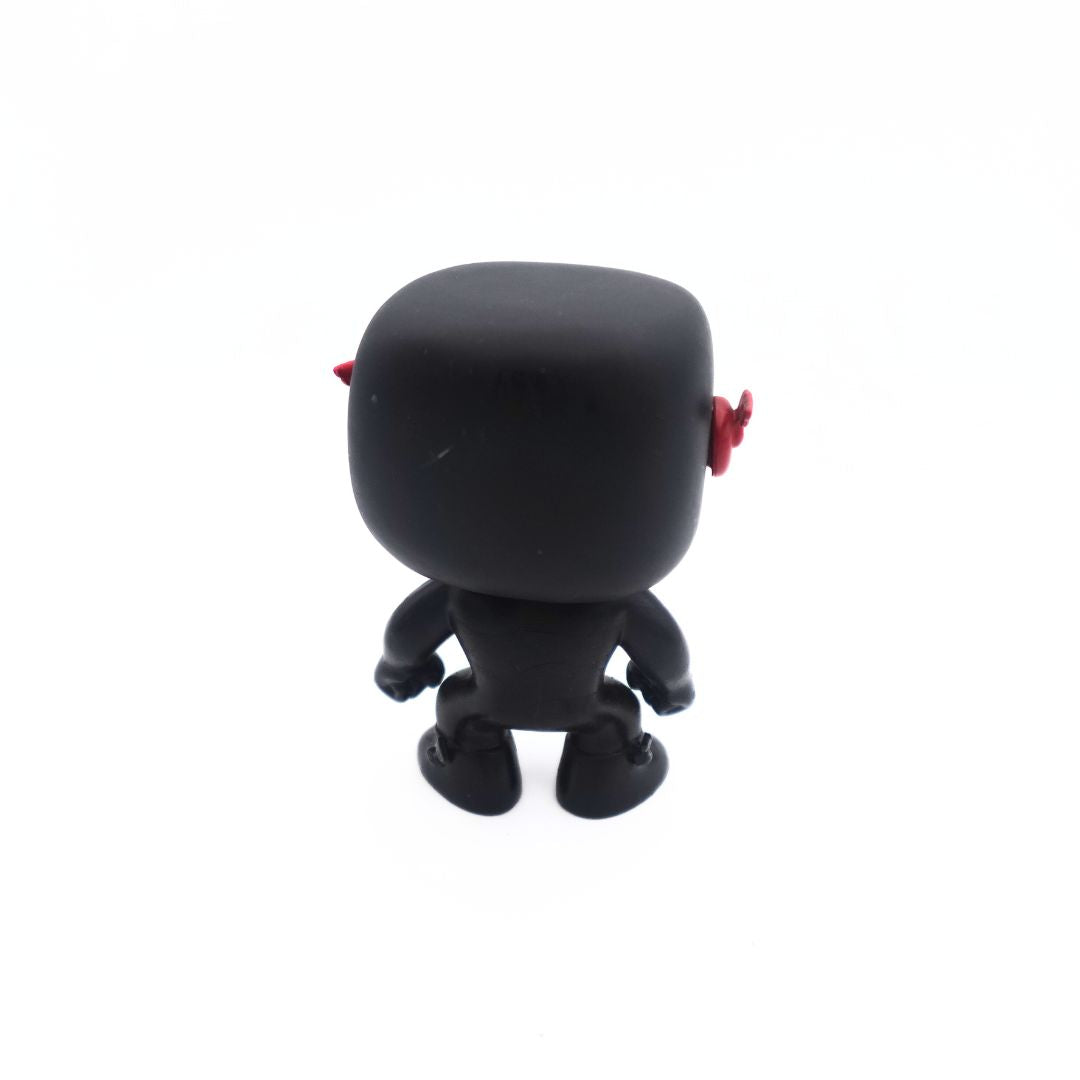 A black, red and grey Pop Vinyl featuring the character Black Flash seen from behind on a white background