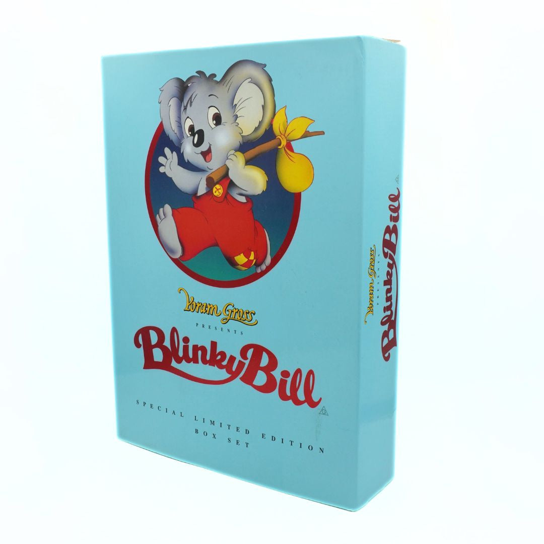 Blinky Bill cartoon character on a blue background with 'Blinky Bill' branding.