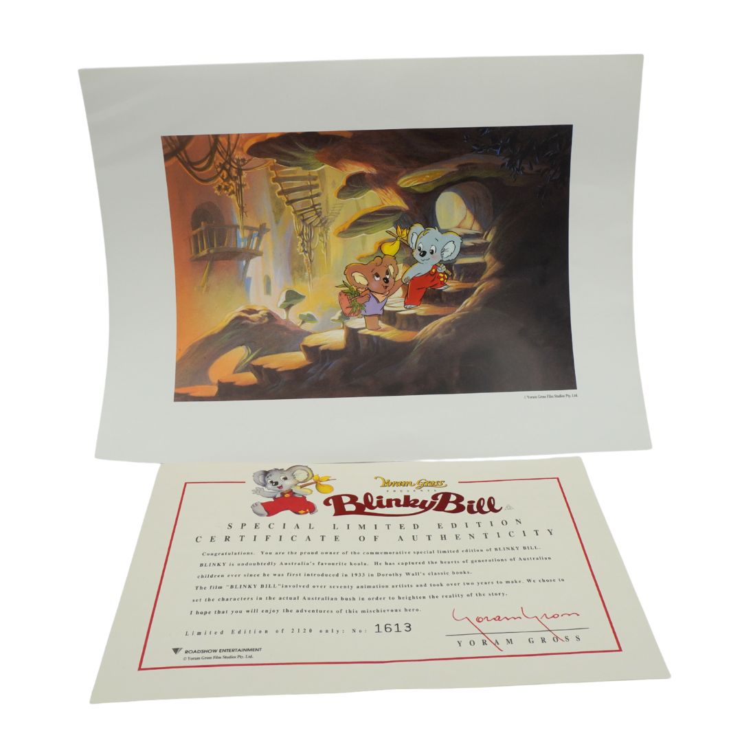 Animated print with a certificate of authenticity on a white background