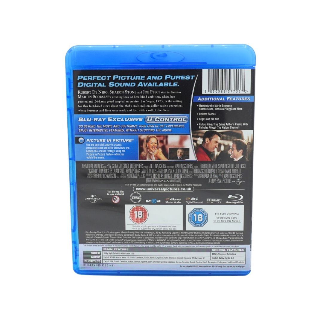 Back cover of a Blu-ray case for the movie 'Perfect Picture and Purest Digital Sound Available.' The blue plastic case shows printed movie information, barcode, and age rating logos on a plain white background.