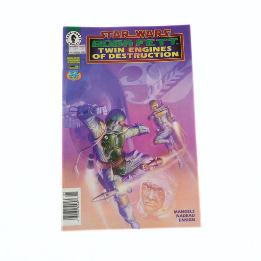 Comic book cover of 'Star Wars: Boba Fett Twin Engines of Destruction' with characters on a purple background.