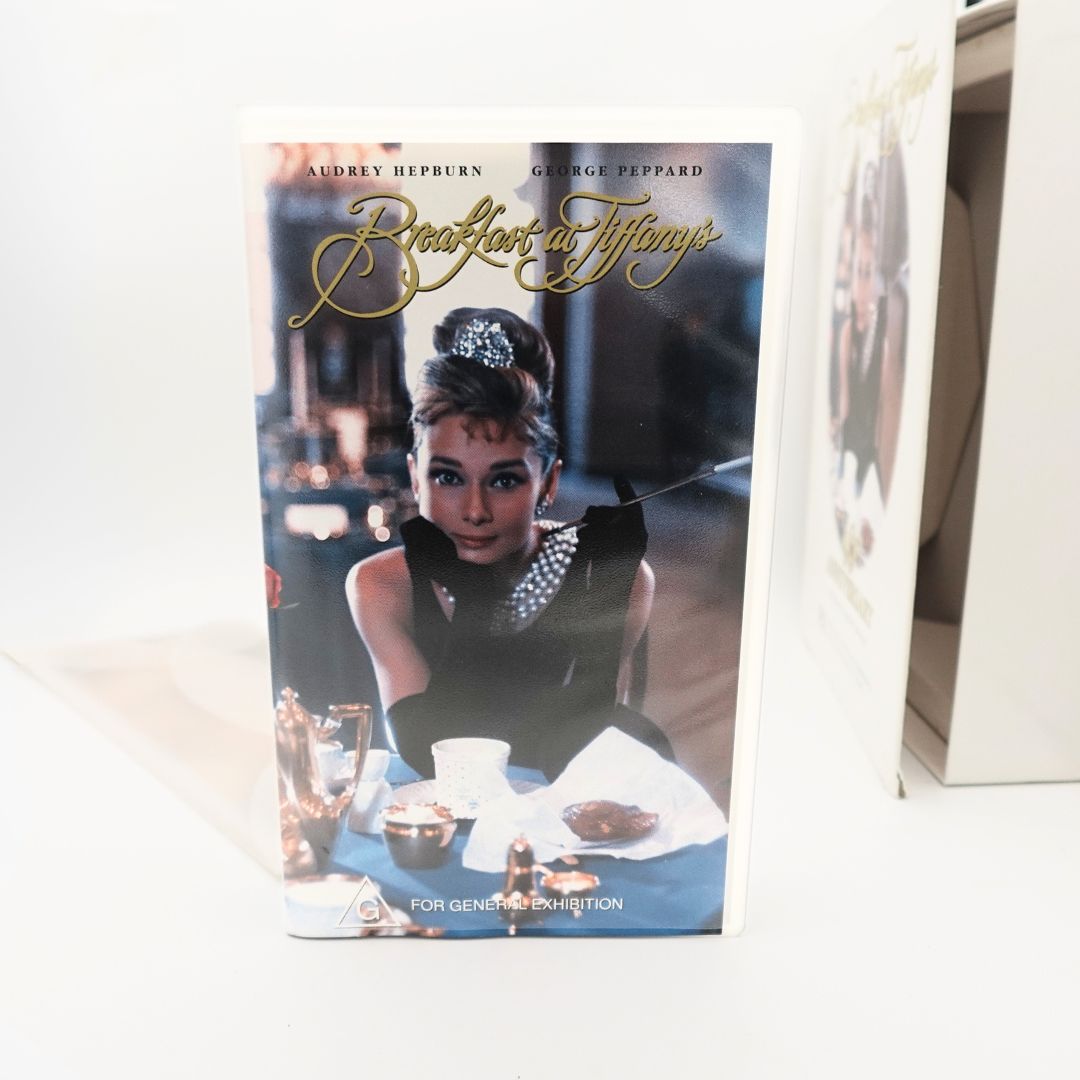 Front on photo of the clamshell case inside the Breakfast at Tiffanys anniversary box set