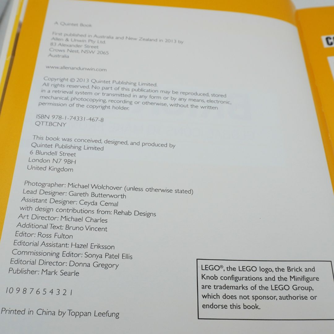 Publishing page with a yellow and white colour palette for the Brick City book