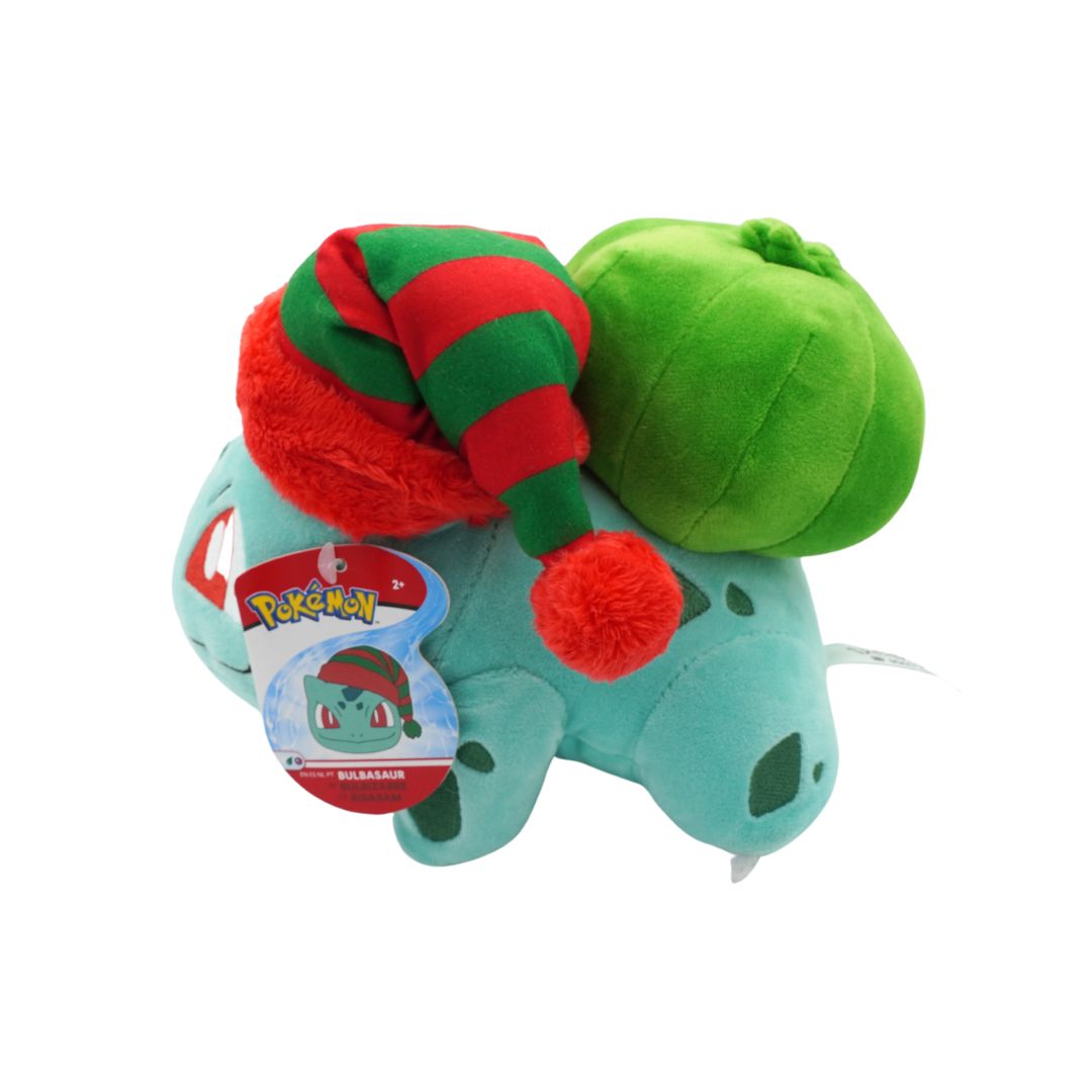 Plush toy with a red and green hat on a white background