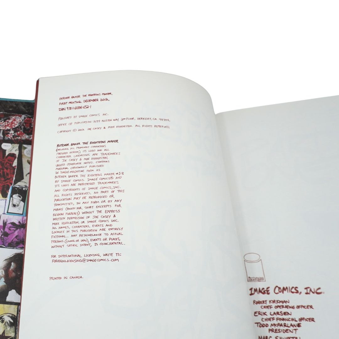 Publishing page for the 2012 hardcover edition of Butcher Baker The Righteous Maker on a white backdrop.