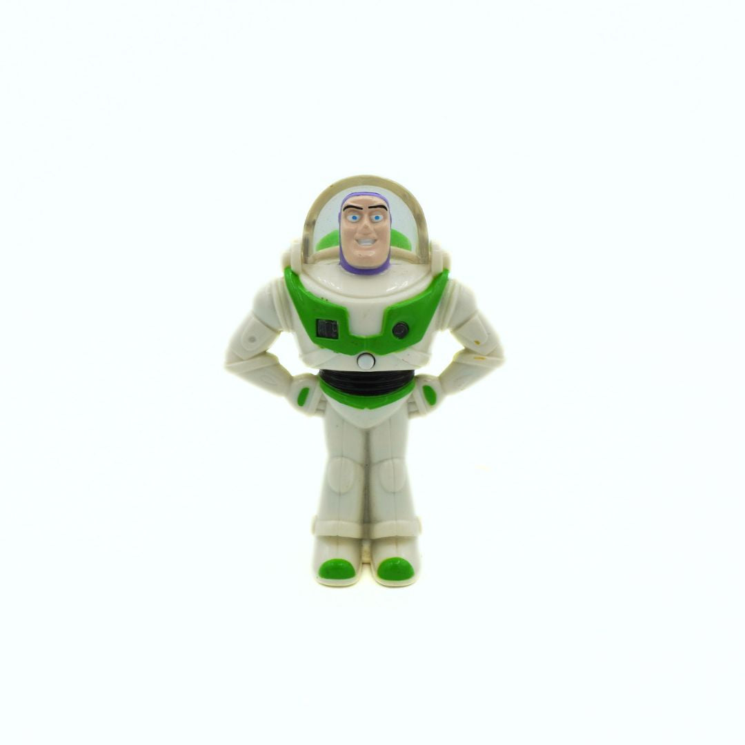 Toy figure of Buzz Lightyear on a white background