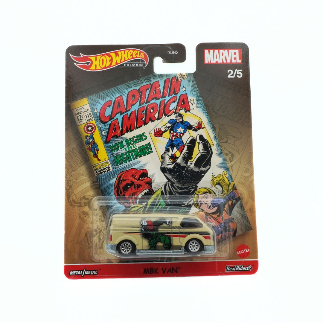Hot Wheels Marvel Captain America toy car in packaging