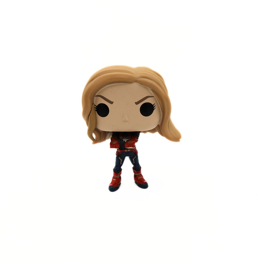 A front on photo of the Captain Marvel 459 Funko Pop figure