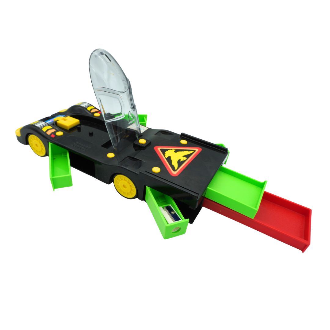 80s Flomo pencil case with a black, yellow, green and red colour palette