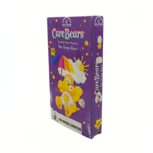 VHS tape cover of 'Care Bears: The Great Race' on a white background