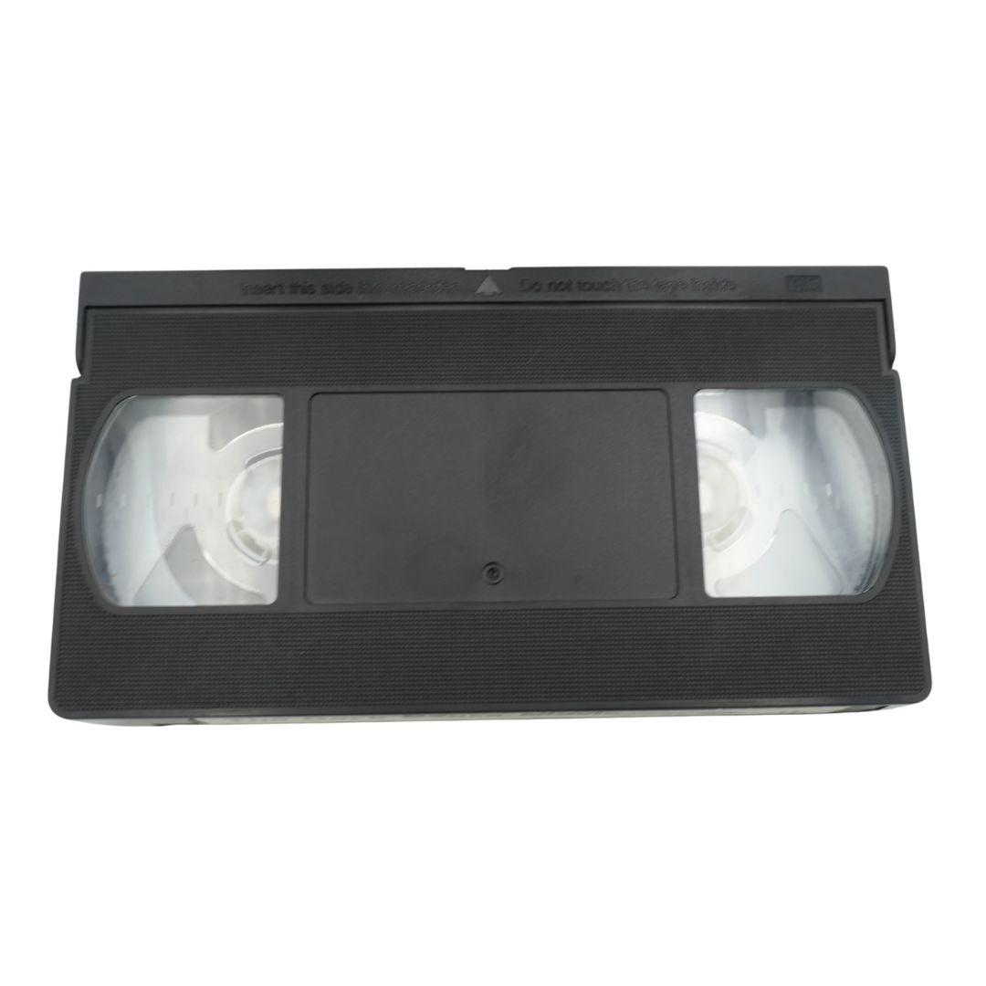 Black VHS tape on a white background