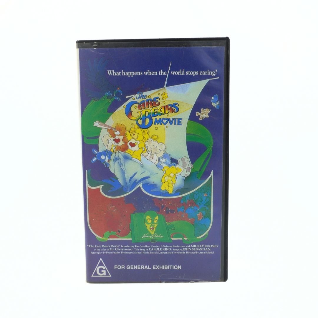 VHS tape cover of 'The Care Bears Movie' with colorful graphics on a white background.