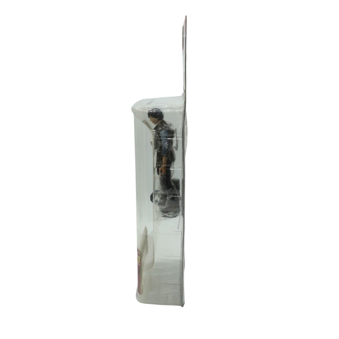 Toy figure in a clear packaging sleeve on a white background