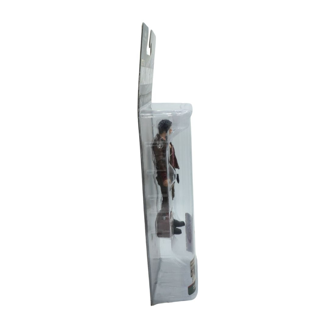 Action figure in a clear packaging sleeve on a white background
