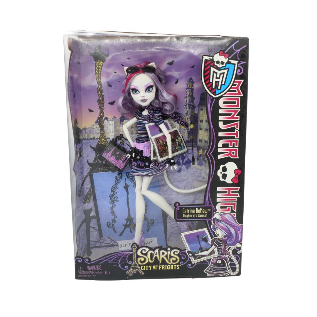 Monster High doll packaging with a purple and black color scheme