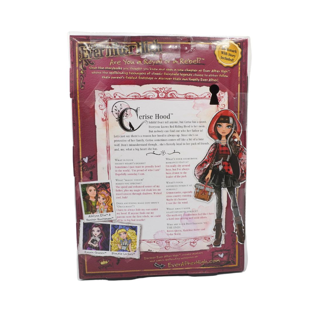 Back of a packaging for a doll with character details and images.