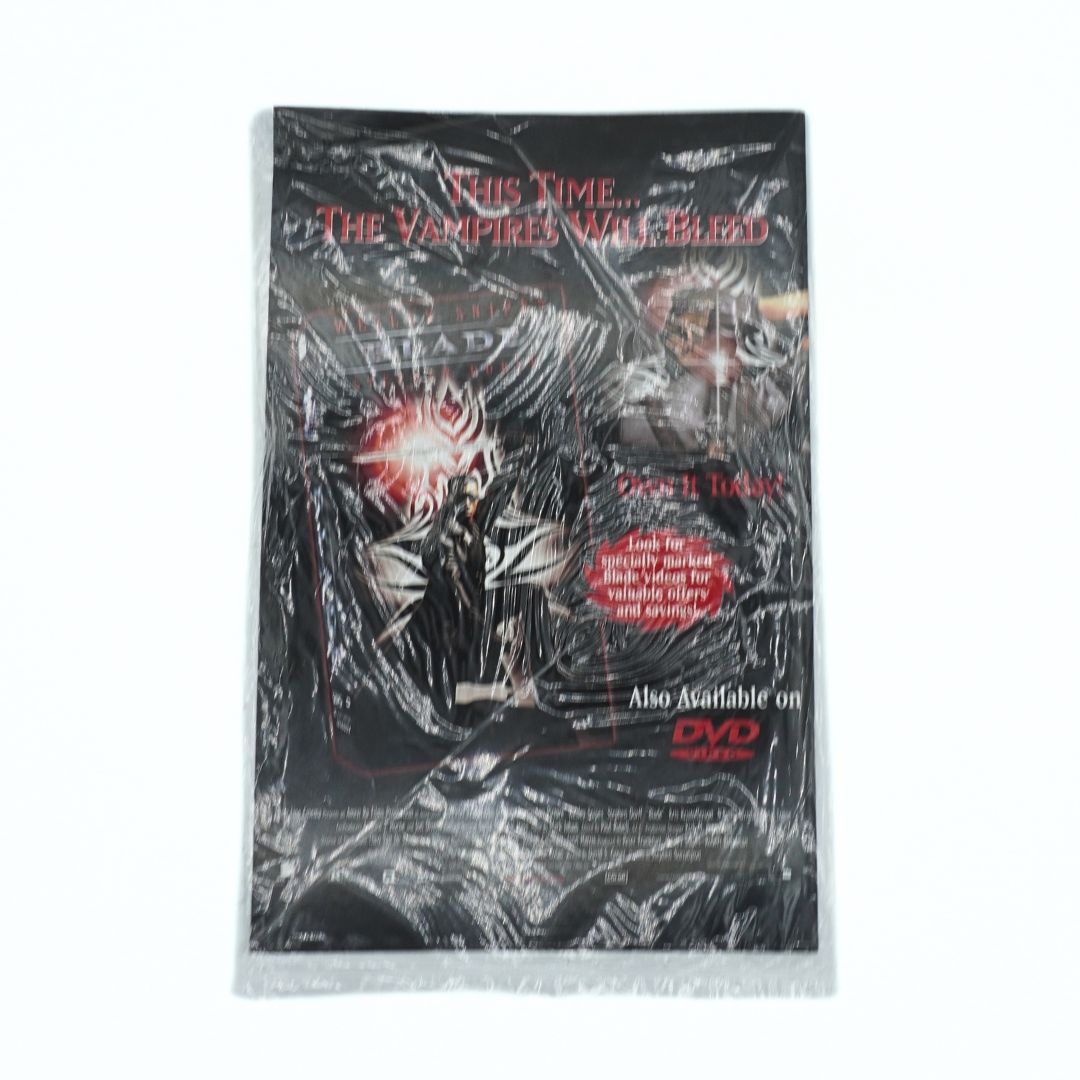 Comic book back cover with a vampire design and text on a white background