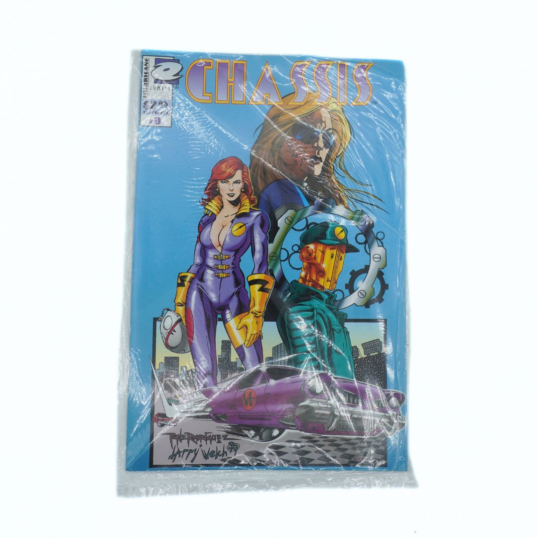 Comic book titled 'Chassis' with colorful cover art on a white background
