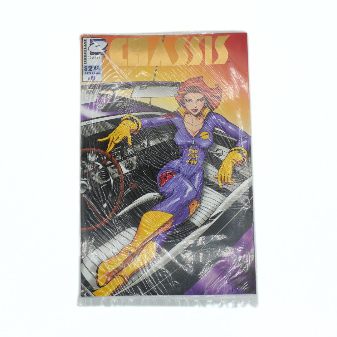 Comic book cover featuring a character in a purple outfit with red hair on a white background